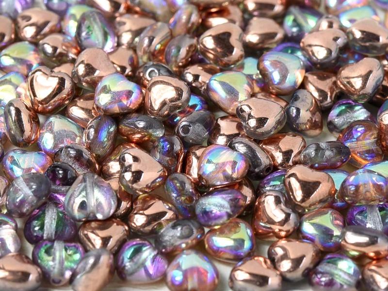 Heart Beads 6 mm, Crystal Copper Rainbow, Czech Glass