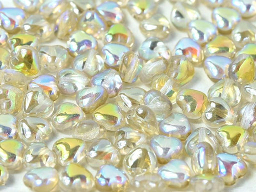 Heart Beads 6 mm, Crystal Lemon Rainbow, Czech Glass