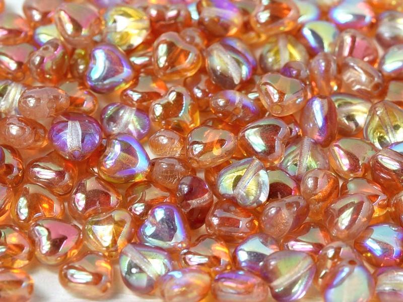 Heart Beads 6 mm, Crystal Orange Rainbow, Czech Glass