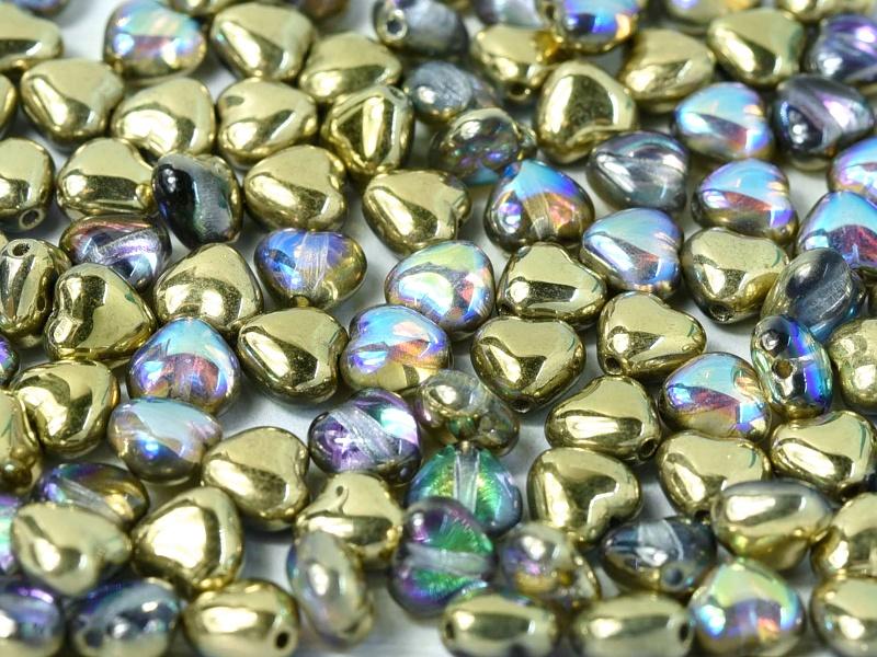 Heart Beads 6 mm, Crystal Golden Rainbow, Czech Glass