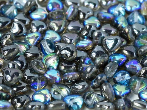 Heart Beads 6 mm, Crystal Graphite Rainbow, Czech Glass