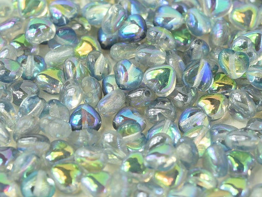 Heart Beads 6 mm, Crystal Blue Rainbow, Czech Glass