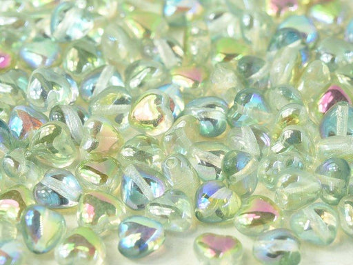 Heart Beads 6 mm, Crystal Green Rainbow, Czech Glass