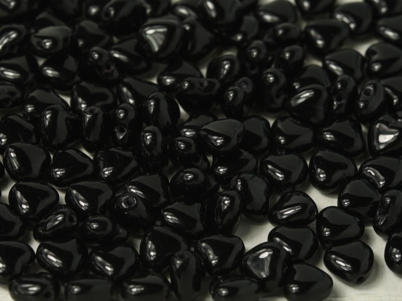 Heart Beads 6 mm, Jet Black, Czech Glass