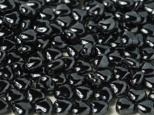 Heart Beads 6 mm, Jet Hematite, Czech Glass