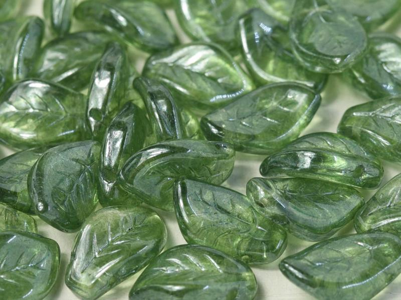 Leaves Beads 9x14 mm, Crystal Teal Luster, Czech Glass