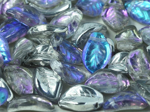 Leaves Beads 9x14 mm, Crystal Vitrail Light, Czech Glass