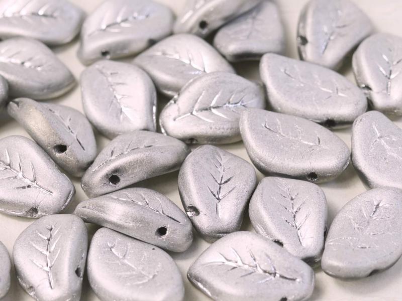 Leaves Beads 9x14 mm, Crystal Labrador Full Matted, Czech Glass