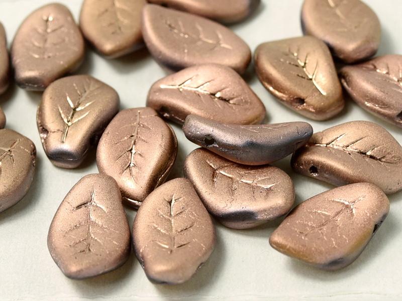 Leaves Beads 9x14 mm, Crystal Capri Gold Full Matted, Czech Glass