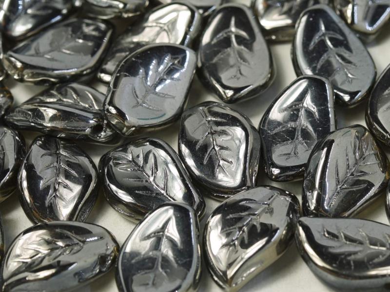 Leaves Beads 9x14 mm, Crystal Full Chrome, Czech Glass