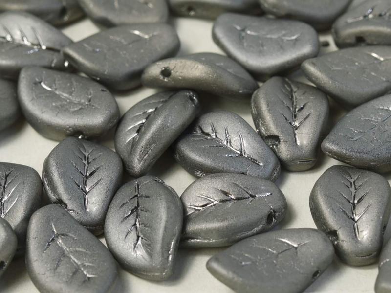 Leaves Beads 9x14 mm, Crystal Chrome Full Matted, Czech Glass