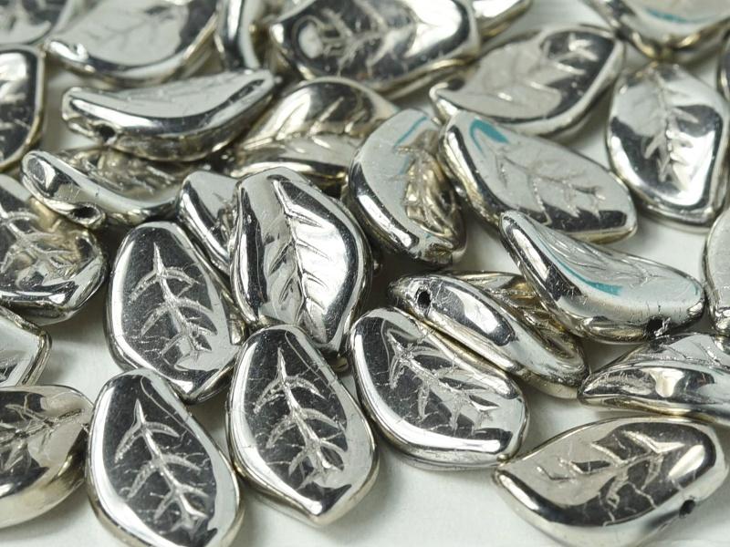 Leaves Beads 9x14 mm, Crystal Argentic Full, Czech Glass