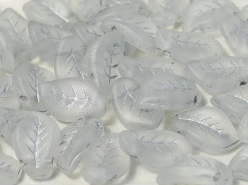 Leaves Beads 9x14 mm, Crystal Silver Painted Matted, Czech Glass
