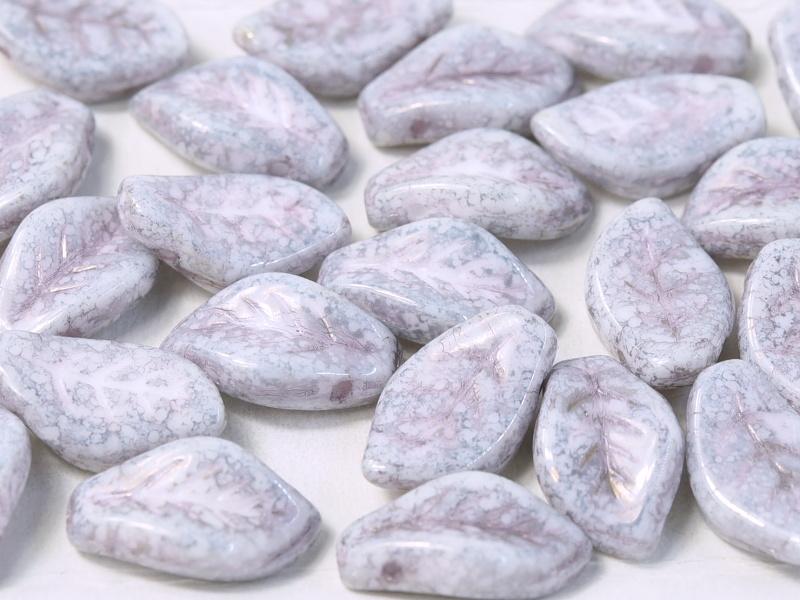 Leaves Beads 9x14 mm, Chalk White Terracotta Copper, Czech Glass