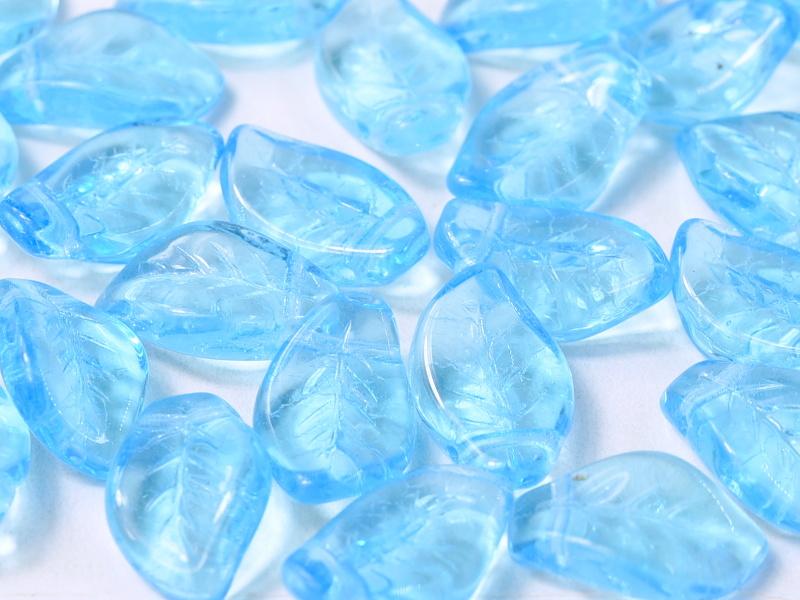 Leaves Beads 9x14 mm, Aqua, Czech Glass