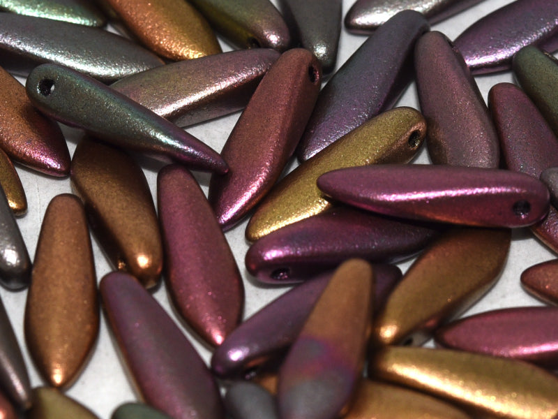 Dagger Beads 5x16 mm, Purple Iris Gold, Czech Glass