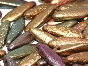 Dagger Beads 5x16 mm, Etched Purple Iris Gold, Czech Glass