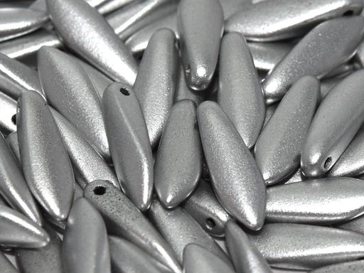 Dagger Beads 5x16 mm, Aluminum Silver, Czech Glass