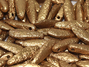 Dagger Beads 5x16 mm, Etched Aztec Gold, Czech Glass