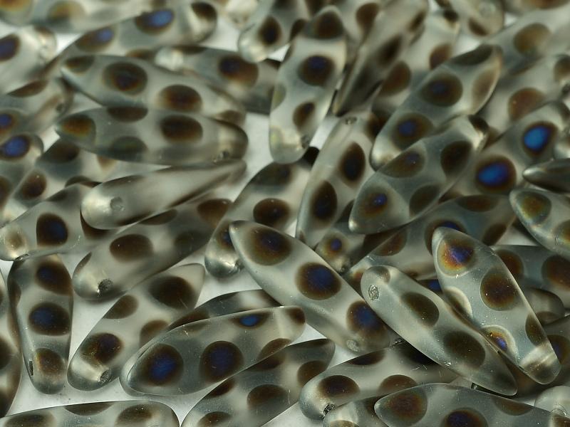 Dagger Beads 5x16 mm, Crystal Azuro Dots Matted, Czech Glass