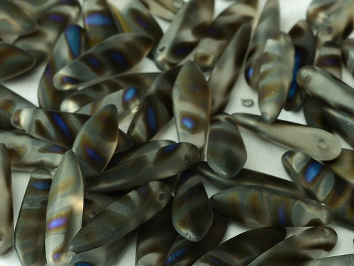Dagger Beads 5x16 mm, Crystal Azuro Stripes Matted, Czech Glass