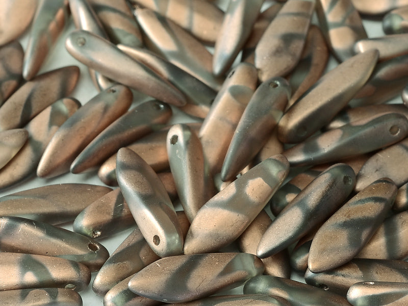 Dagger Beads 5x16 mm, Crystal Capri Gold Stripes Matted, Czech Glass