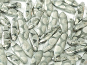 Dagger Beads 5x16 mm, Crystal Etched Chrome Dots, Czech Glass
