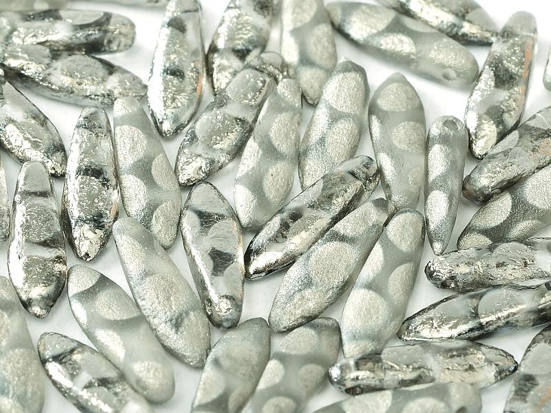 Dagger Beads 5x16 mm, Crystal Etched Chrome Dots, Czech Glass