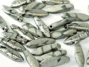 Dagger Beads 5x16 mm, Crystal Etched Chrome Strips, Czech Glass