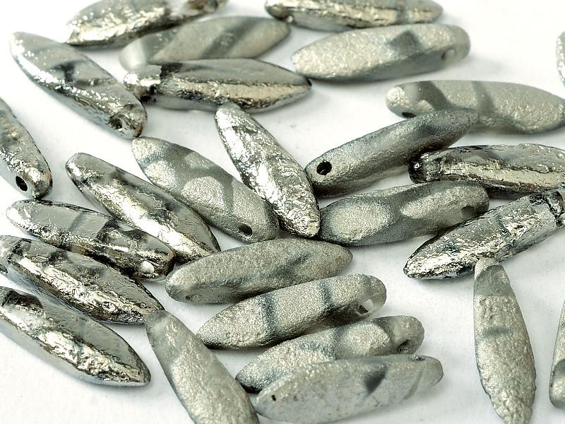 Dagger Beads 5x16 mm, Crystal Etched Chrome Strips, Czech Glass