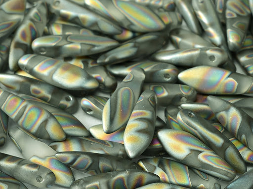 Dagger Beads 5x16 mm, Crystal Vitrail Stripes Matted, Czech Glass