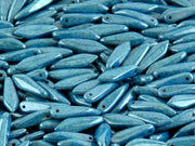 Dagger Beads 5x16 mm, Chalk White Baby Blue Luster, Czech Glass