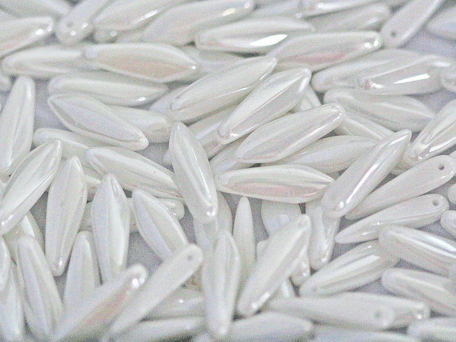 100 pcs Dagger Beads 5x16 mm, Chalk White Shimmer, Czech Glass