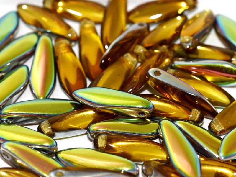 Dagger Beads 5x16 mm, Topaz Vitrail, Czech Glass