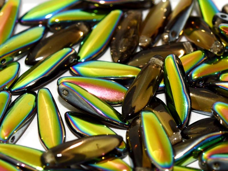 Dagger Beads 5x16 mm, Smoke Topaz Vitrail, Czech Glass
