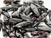 Dagger Beads 5x16 mm, Amethyst Chrome Stripes, Czech Glass