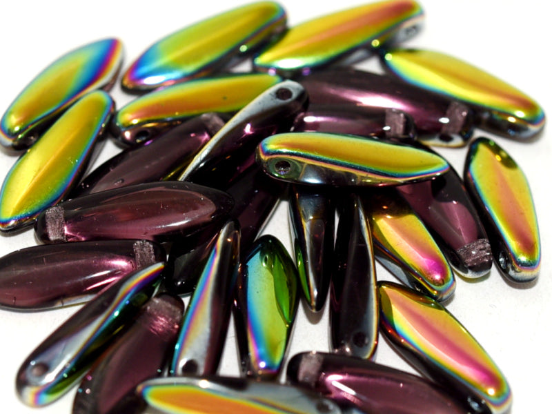 Dagger Beads 5x16 mm, Amethyst Vitrail, Czech Glass