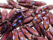 Dagger Beads 5x16 mm, Amethyst AB Dots, Czech Glass