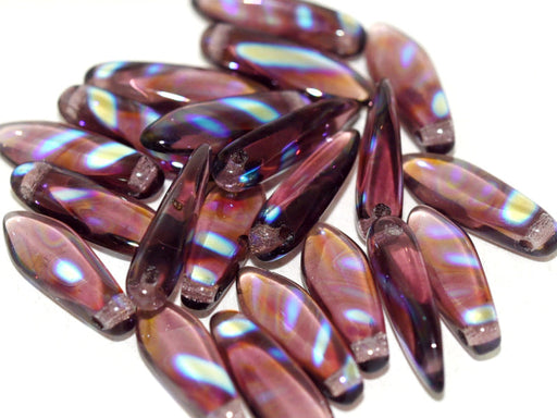 Dagger Beads 5x16 mm, Amethyst AB Stripes, Czech Glass