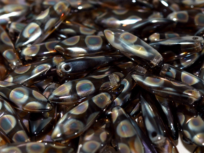 Dagger Beads 5x16 mm, Light Violet Celsian Dots, Czech Glass