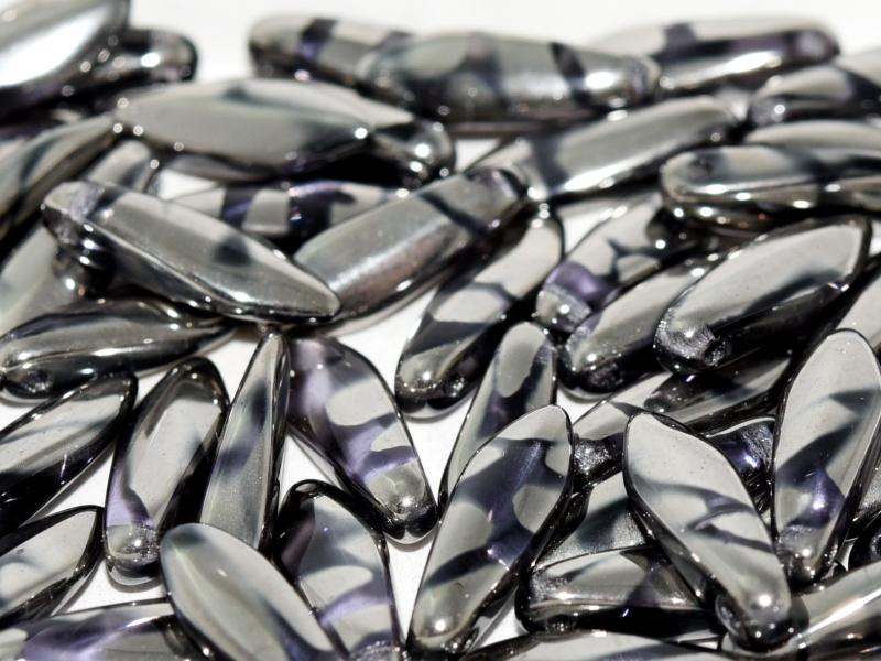 Dagger Beads 5x16 mm, Light Violet Chrome Stripes, Czech Glass