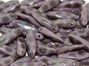Dagger Beads 5x16 mm, Opaque Lilac Vacuum Hematite Dots, Czech Glass