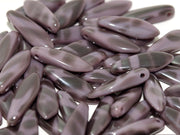 Dagger Beads 5x16 mm, Opaque Lilac Vacuum Hematite Stripes, Czech Glass