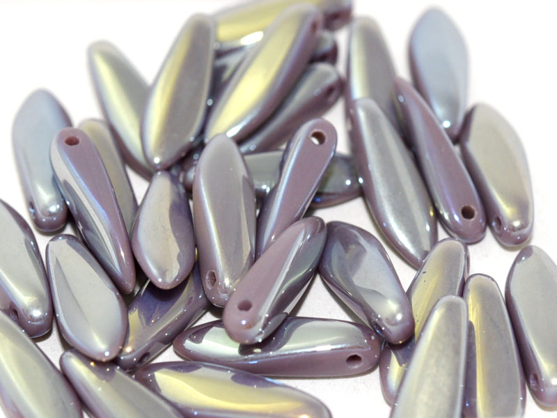 Dagger Beads 5x16 mm, Opaque Lilac Full Light AB, Czech Glass