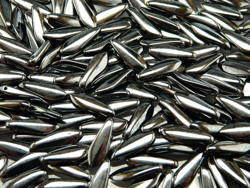 Dagger Beads 5x16 mm, Jet Hematite, Czech Glass