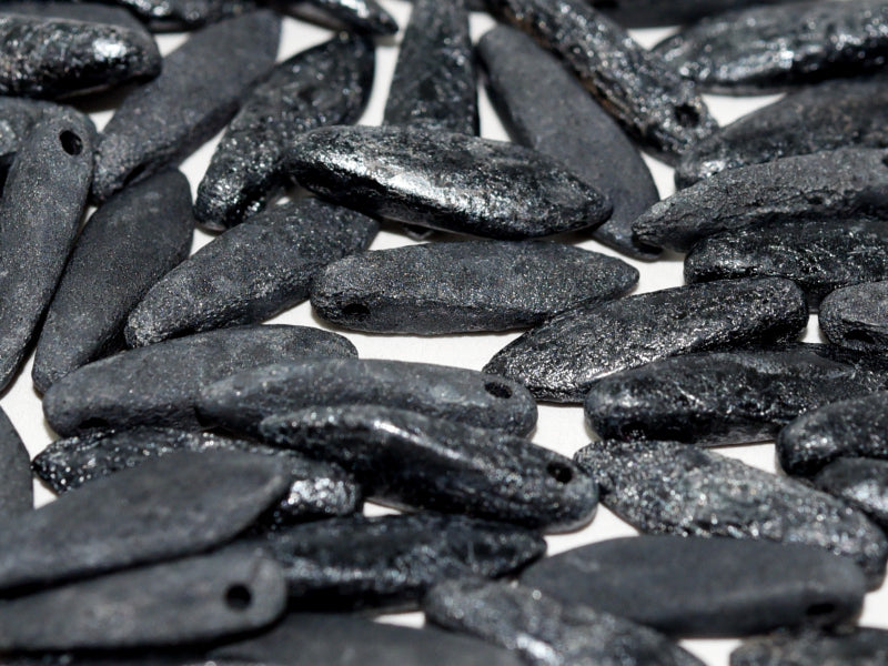 Dagger Beads 5x16 mm, Jet Etched Hematite, Czech Glass