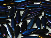 Dagger Beads 5x16 mm, Jet Full Azuro, Czech Glass