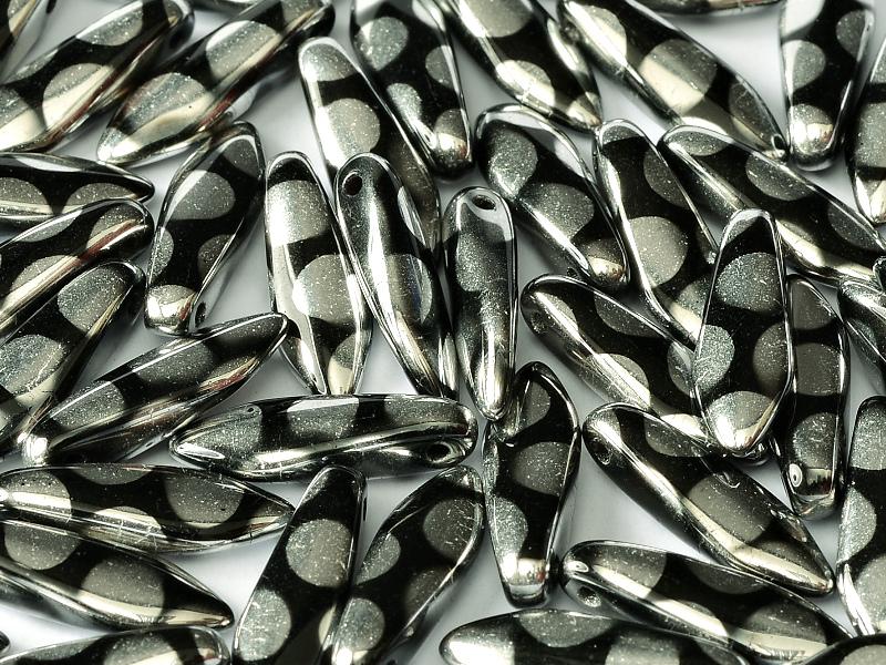 Dagger Beads 5x16 mm, Jet Labrador Dots, Czech Glass