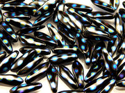 Dagger Beads 5x16 mm, Jet AB Dots, Czech Glass