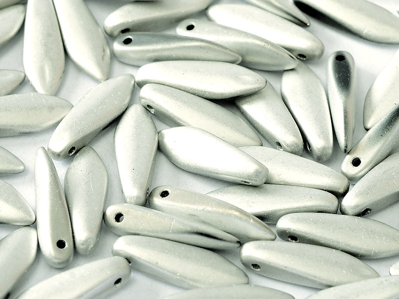 Dagger Beads 5x16 mm, Jet Labrador Full Matted, Czech Glass